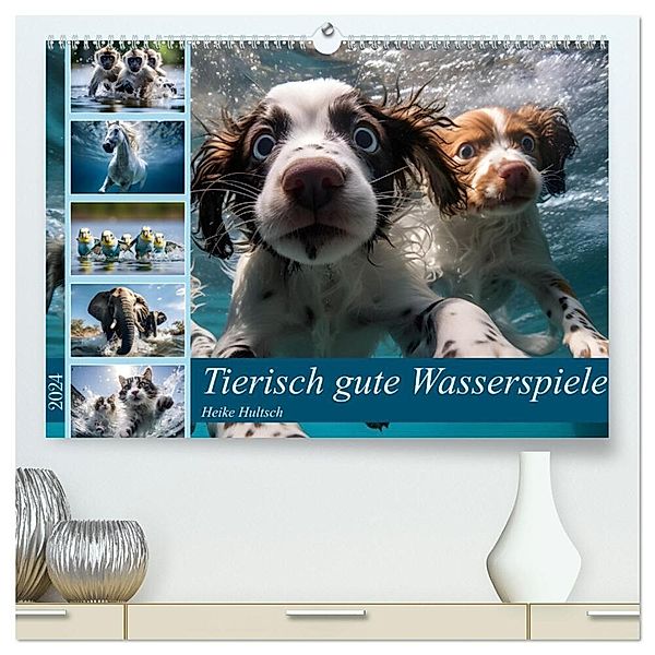 Tierisch gute Wasserspiele (hochwertiger Premium Wandkalender 2024 DIN A2 quer), Kunstdruck in Hochglanz, Heike Hultsch