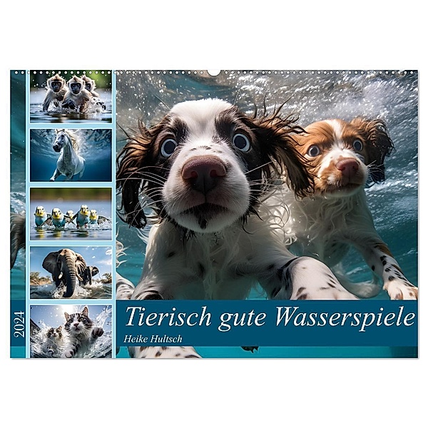 Tierisch gute Wasserspiele (Wandkalender 2024 DIN A2 quer), CALVENDO Monatskalender, Heike Hultsch