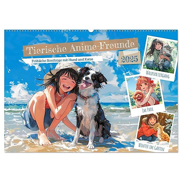 Tierische Anime-Freunde - Fröhliche Streifzüge mit Hund und Katze (Wandkalender 2025 DIN A2 quer), CALVENDO Monatskalender, Calvendo, Anja Frost