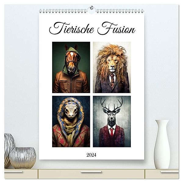 Tierische Fusion (hochwertiger Premium Wandkalender 2024 DIN A2 hoch), Kunstdruck in Hochglanz, Justyna Jaszke JBJart