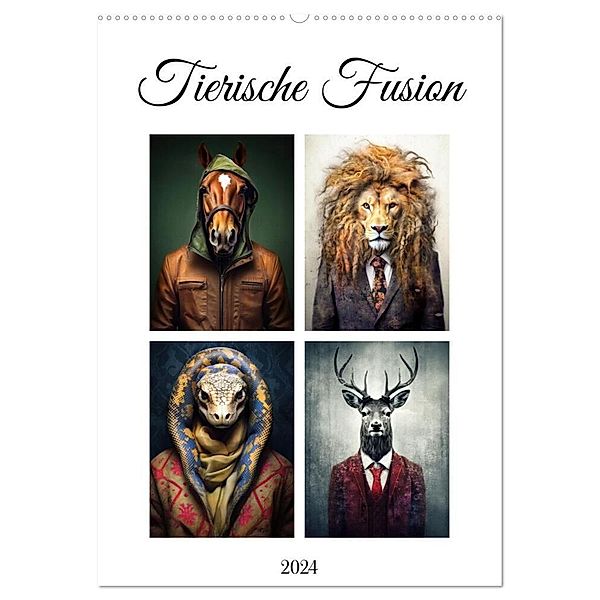 Tierische Fusion (Wandkalender 2024 DIN A2 hoch), CALVENDO Monatskalender, Justyna Jaszke JBJart
