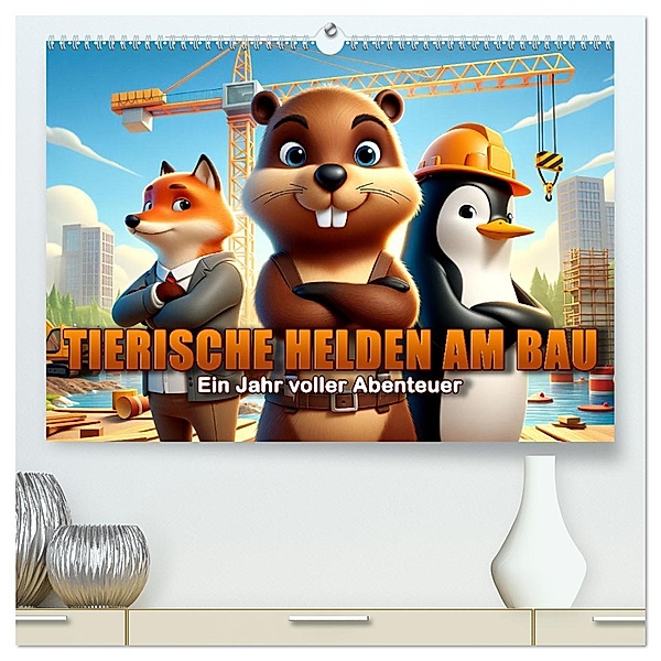 Tierische Helden am Bau: Ein Jahr voller Abenteuer (hochwertiger Premium Wandkalender 2025 DIN A2 quer), Kunstdruck in Hochglanz, Calvendo