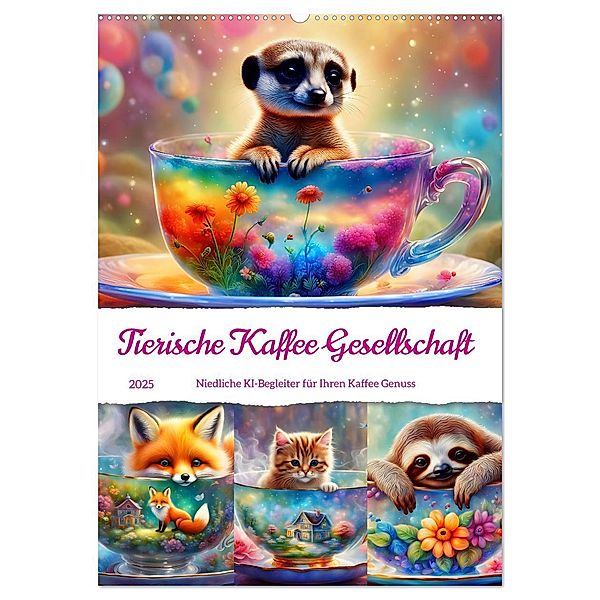 Tierische Kaffee Gesellschaft (Wandkalender 2025 DIN A2 hoch), CALVENDO Monatskalender, Calvendo, Katharina Stachanczyk