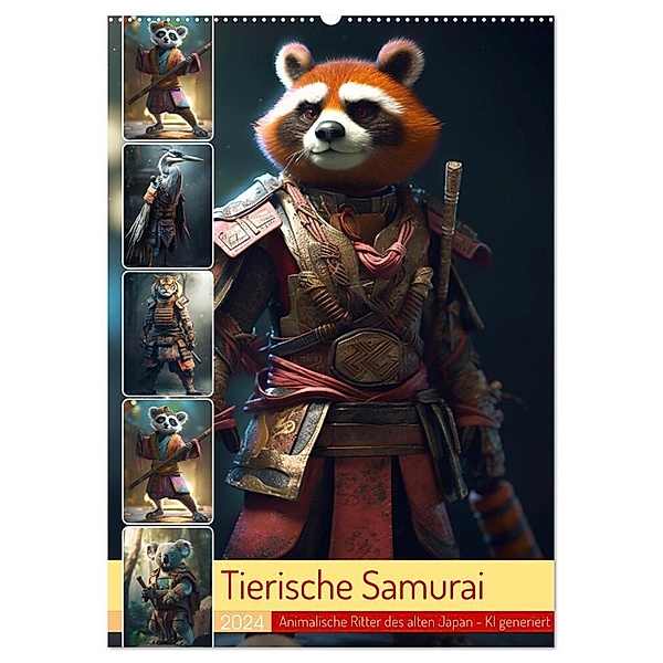 Tierische Samurai (Wandkalender 2024 DIN A2 hoch), CALVENDO Monatskalender, Cathrin Illgen