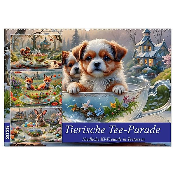 Tierische Tee-Parade (Wandkalender 2025 DIN A2 quer), CALVENDO Monatskalender, Calvendo, Katharina Stachanczyk