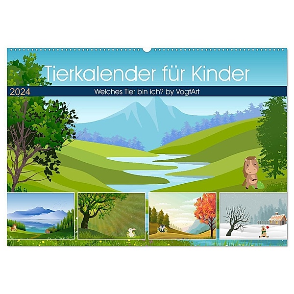 Tierkalender für Kinder (Wandkalender 2024 DIN A2 quer), CALVENDO Monatskalender, VogtArt