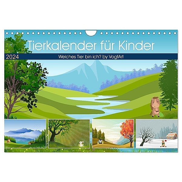 Tierkalender für Kinder (Wandkalender 2024 DIN A4 quer), CALVENDO Monatskalender, VogtArt
