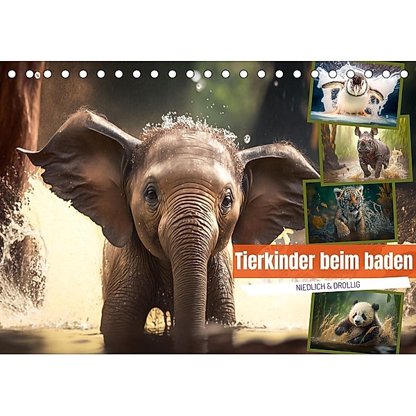 Tierkinder beim baden (Tischkalender 2024 DIN A5 quer), CALVENDO Monatskalender, Dirk Meutzner