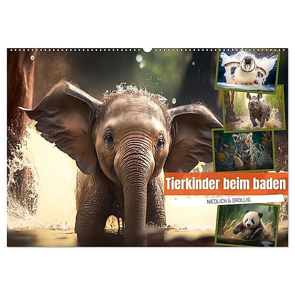 Tierkinder beim baden (Wandkalender 2025 DIN A2 quer), CALVENDO Monatskalender, Calvendo, Dirk Meutzner