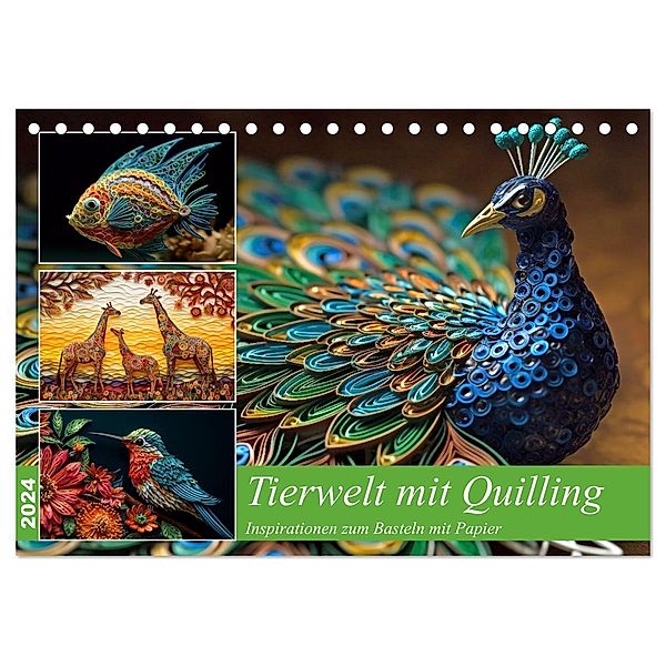 Tierwelt mit Quilling (Tischkalender 2024 DIN A5 quer), CALVENDO Monatskalender, Kerstin Waurick