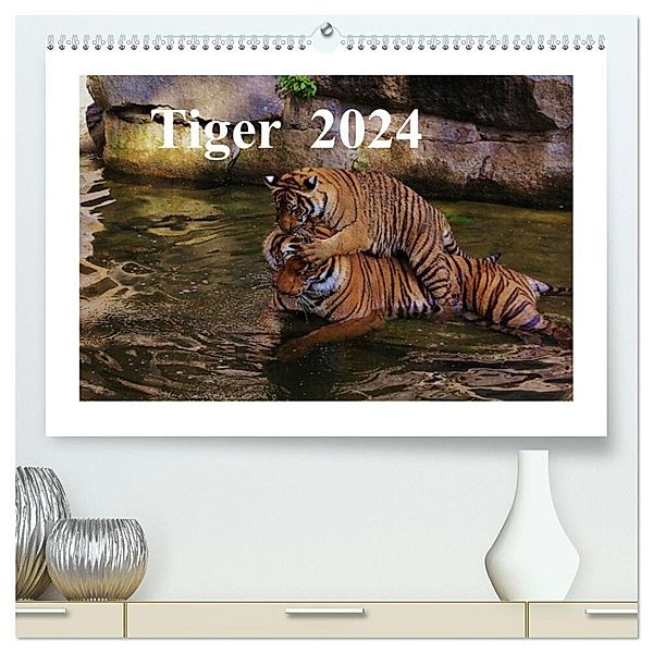 Tiger 2024 (hochwertiger Premium Wandkalender 2024 DIN A2 quer), Kunstdruck in Hochglanz, Jörg Hennig