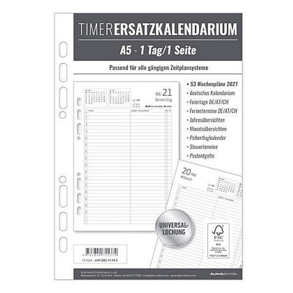 Timer Ersatzkalendarium A5 2021