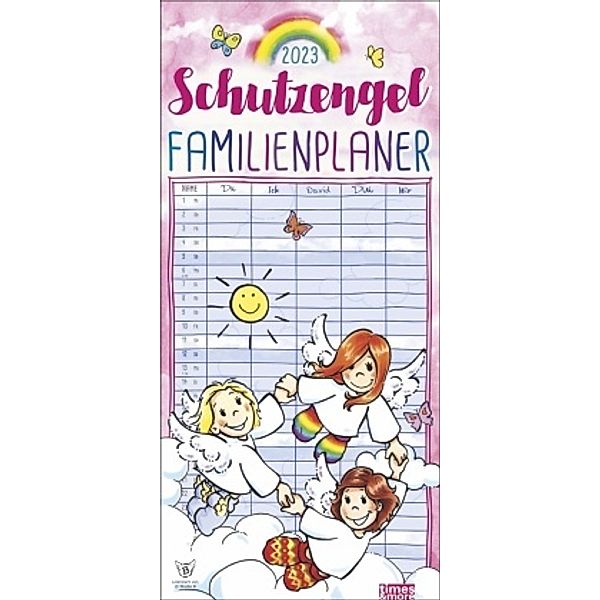 times&more Schutzengel Familienplaner 2023. Kalender mit 5 Spalten - praktischer Familienplaner für die Wand mit süssen S