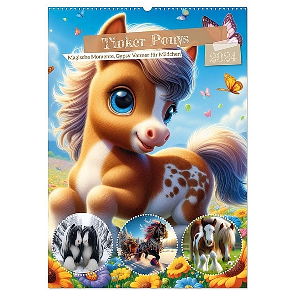 Tinker Ponys - Magische Momente, Gypsy Vanner für Mädchen (Wandkalender 2024 DIN A2 hoch), CALVENDO Monatskalender, Calvendo, Marco Warstat