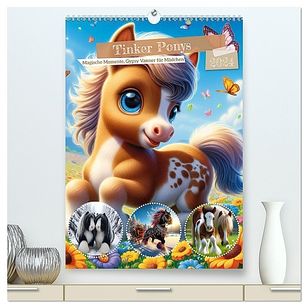 Tinker Ponys - Magische Momente, Gypsy Vanner für Mädchen (hochwertiger Premium Wandkalender 2024 DIN A2 hoch), Kunstdruck in Hochglanz, Calvendo, Marco Warstat