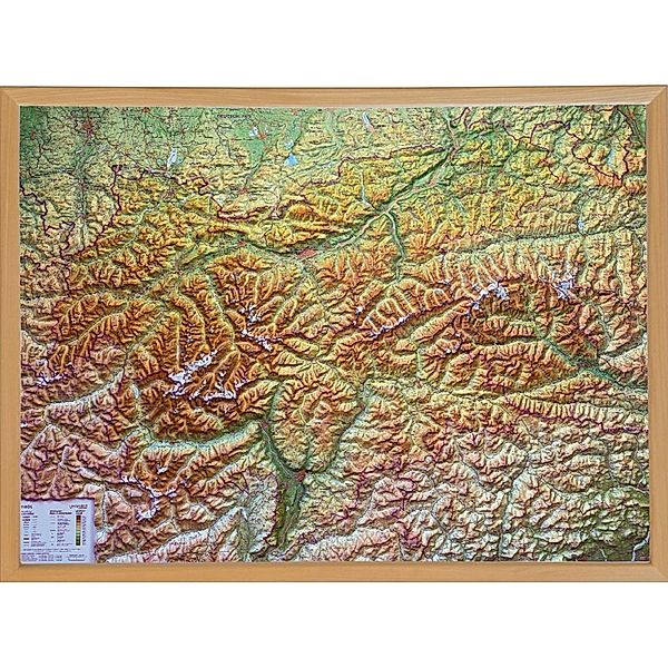 Tirol, Reliefkarte 1:325.000 mit Naturholzrahmen, André Markgraf, Mario Engelhardt