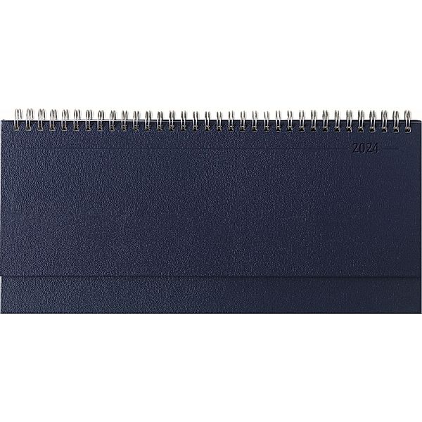 Tisch-Querkalender Balacron blau 2024 - Büro-Planer 29,7x13,5 cm - mit Registerschnitt - Tisch-Kalender - verlängerte Rückwand - 1 Woche 2 Seiten