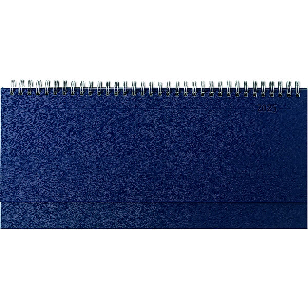 Tisch-Querkalender Balacron blau 2025 - Büro-Planer 29,7x13,5 cm - mit Registerschnitt - Tisch-Kalender - verlängerte Rückwand - 1 Woche 2 Seiten