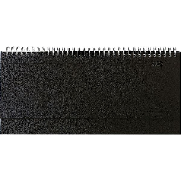Tisch-Querkalender Balacron schwarz 2023 - Büro-Planer 29,7x13,5 cm - mit Registerschnitt - Tisch-Kalender - verlängerte