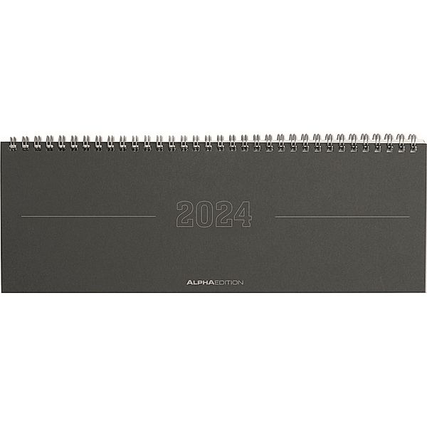 Tisch-Querkalender Papyrus Grau 2024 - Büro-Planer 29,7x10,5 cm - Tisch-Kalender - 1 Woche 2 Seiten - Ringbindung - Alpha Edition