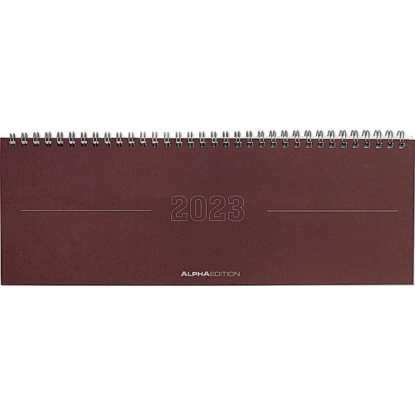 Tisch-Querkalender Papyrus Rot 2023 - Büro-Planer 29,7x10,5 cm - Tisch-Kalender - 1 Woche 2 Seiten - Ringbindung - Alpha