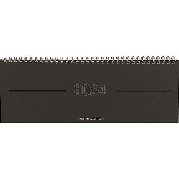 Tisch-Querkalender Papyrus Schwarz 2024 - Büro-Planer 29,7x10,5 cm - Tisch-Kalender - 1 Woche 2 Seiten - Ringbindung - Alpha Edition