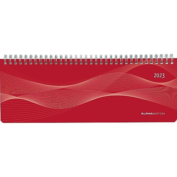 Tisch-Querkalender PP-Cover rot 2023 - Büro-Planer 29,7x10,5 cm - Tisch-Kalender - 1 Woche 2 Seiten - Ringbindung - Alph