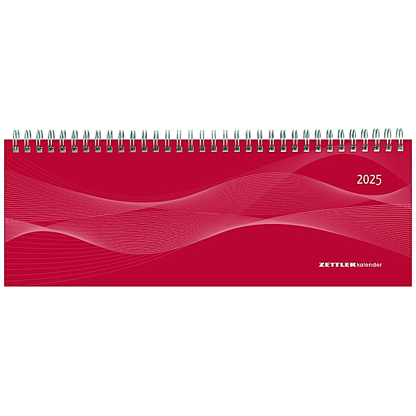 Tisch-Querkalender PP-Cover rot 2025 - Büro-Planer 29,7x10,5 cm - Tisch-Kalender - 1 Woche 2 Seiten - Ringbindung - Zettler