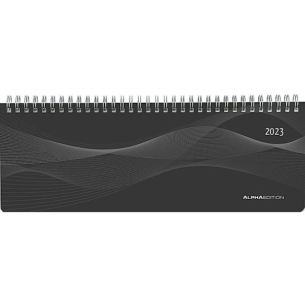 Tisch-Querkalender PP-Cover schwarz 2023 - Büro-Planer 29,7x10,5 cm - Tisch-Kalender - 1 Woche 2 Seiten - Ringbindung -