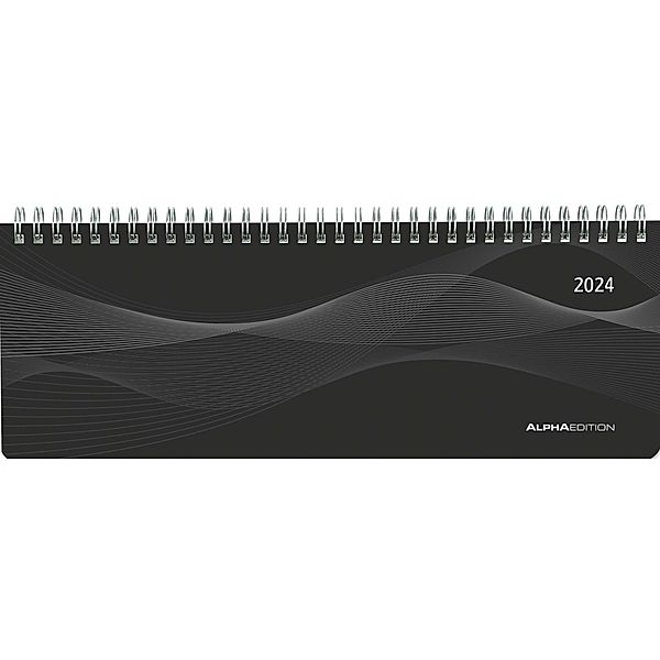 Tisch-Querkalender PP-Cover schwarz 2024 - Büro-Planer 29,7x10,5 cm - Tisch-Kalender - 1 Woche 2 Seiten - Ringbindung - Alpha Edition