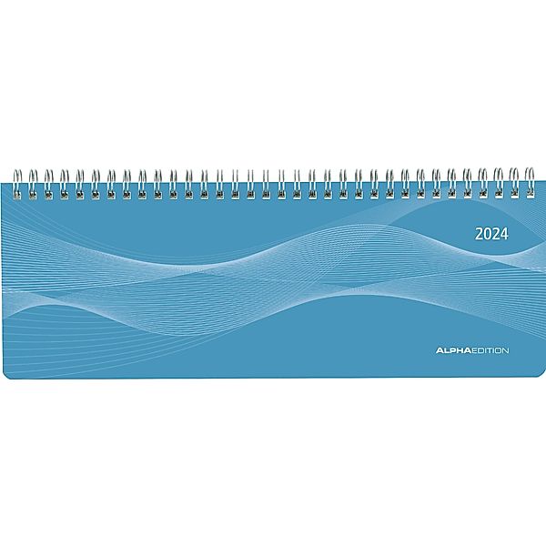 Tisch-Querkalender Profi blau 2024 - Büro-Planer 29,7x10,5 cm - Tisch-Kalender - 1 Woche 2 Seiten - Ringbindung - Alpha Edition