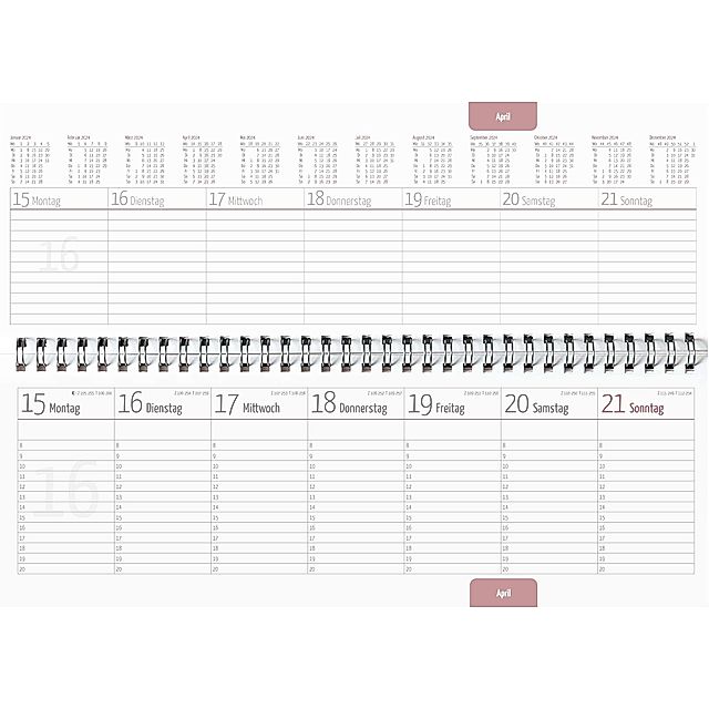 Tisch-Querkalender Profi rot 2024 - Büro-Planer 29,7x10,5 cm - Tisch-Kalender  - 1 Woche 2 Seiten - Ringbindung - Alpha E - Kalender bestellen