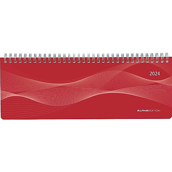 Tisch-Querkalender Profi rot 2024 - Büro-Planer 29,7x10,5 cm - Tisch-Kalender - 1 Woche 2 Seiten - Ringbindung - Alpha Edition