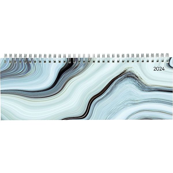 Tisch-Querkalender Style Marmor 2024 - Büro-Planer 29,7x10,5 cm - Tisch-Kalender - 1 Woche 2 Seiten - Ringbindung - Alpha Edition