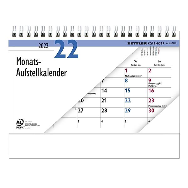 Tischaufstellkalender 2022 - 20x15 cm - 1 Monat auf 1 Seite - 4-sprachiges Kalendarium - inkl. Jahresübersicht - Monatsp