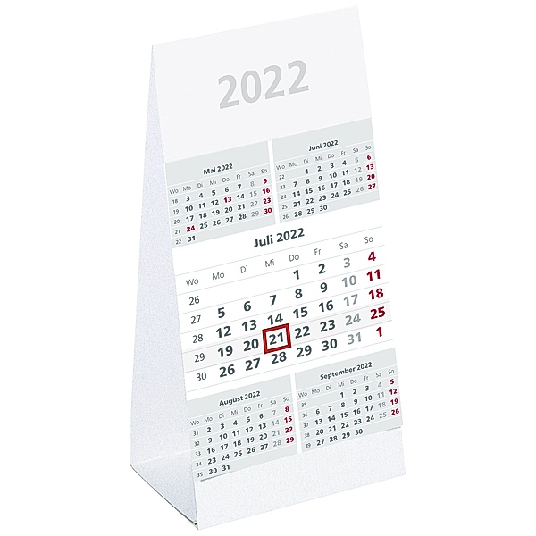 Tischaufstellkalender 5 Monate 2022 - 10,5x21 cm - 5 Monate auf 1 Seite - mit Kopftafel und Datumsschieber - Mehrmonatsk