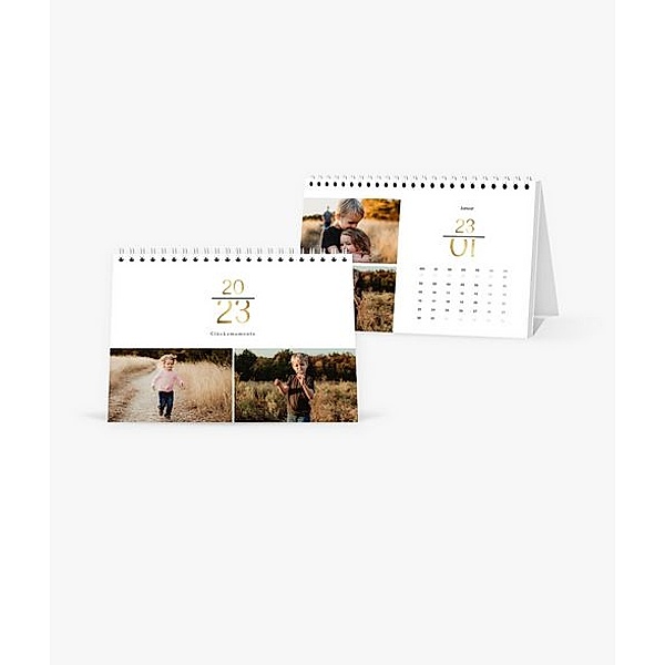 Tischkalender 2023 gestalten mit eigenen Fotos (A5 Quer) im Design Goldene Zahl