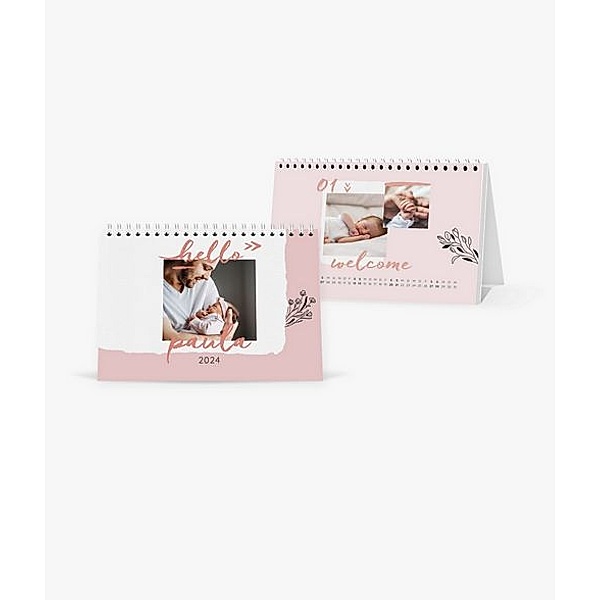 Tischkalender 2024 gestalten mit eigenen Fotos (A5 quer) im Design Hello Baby