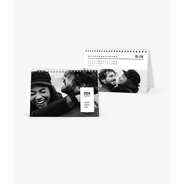 Tischkalender 2024 gestalten mit eigenen Fotos (A5 quer) im Design Black and White