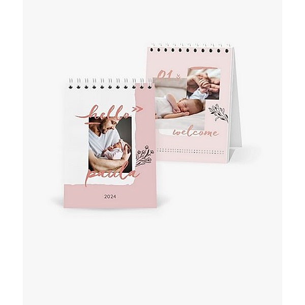 Tischkalender 2024 gestalten mit eigenen Fotos (A6 hoch) im Design Hello Baby