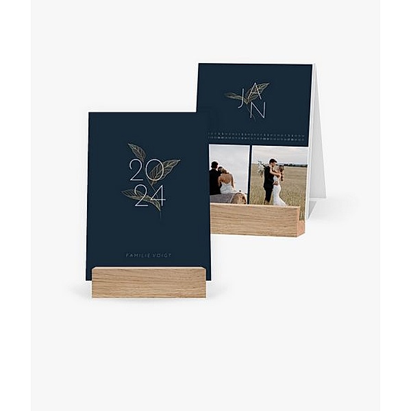 Tischkalender 2024 gestalten mit eigenen Fotos (A6 hoch) im Design Golden Leave
