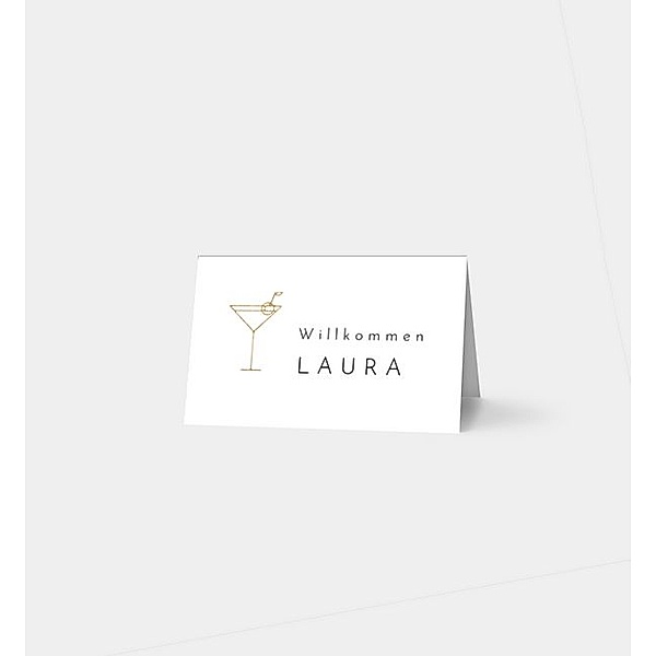 Tischkarte Golden Drink, Tischklappkarte quer, Faltung oben (85 x 55mm)