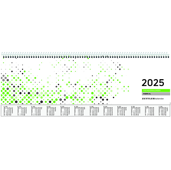 Tischquer-Kalender 2025 36,2x13,6 - 1W/2S grün/weisses Papier - verlängerte Rückwand - grün - Bürokalender 36,2x13,6 - 1 Woche 2 Seiten - Stundeneinteilung 7-20 Uhr - 137-0013-1