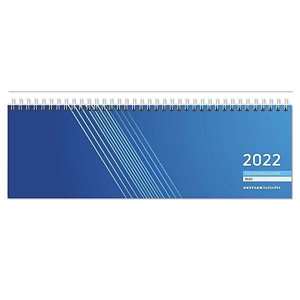 Tischquerkalender blau 2022 - 32x10,5 cm - 1 Woche auf 2 Seiten - Bürokalender mit Monatsübersichten - Stundeneinteilung