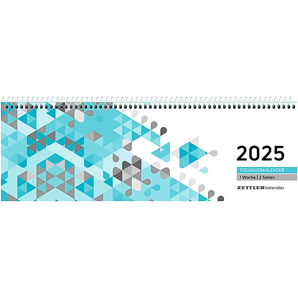 Tischquerkalender blau 2025 - 29,6x9,9 cm - 1 Woche auf 2 Seiten - Stundeneinteilung 7 - 19 Uhr - inkl. Jahresübersicht - Bürokalender - 116-0015