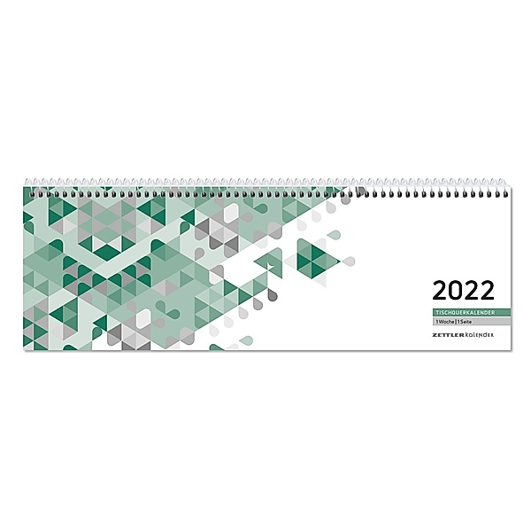 Tischquerkalender grün 1W/1S 2022 - 29,6x9,9 cm - 1 Woche auf 1 Seite - Bürokalender mit 60 Seiten - Stundeneinteilung 7