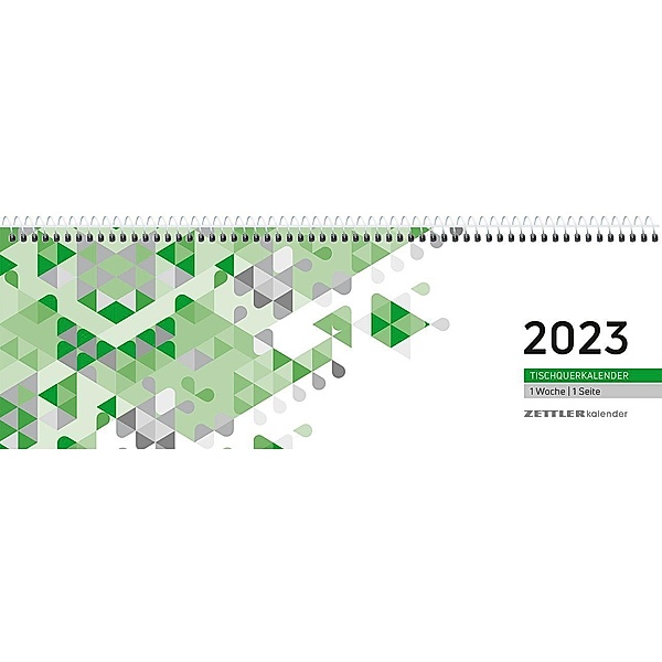 Tischquerkalender grün 1W/1S 2023 - 29,6x9,9 cm - 1 Woche auf 1 Seite - Bürokalender mit 60 Seiten - Stundeneinteilung 7
