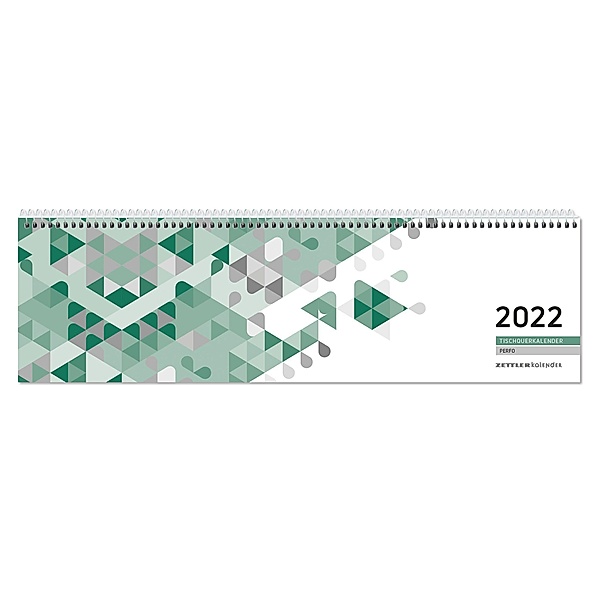 Tischquerkalender Perfo grün 2022 - 31,6x10,6 cm - 1 Woche 2 Seiten - Stundeneinteilung 7-20 Uhr - jeder Tag einzeln abt