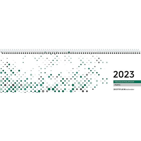 Tischquerkalender Perfo grün 2023 - 31,6x10,6 cm - 1 Woche 2 Seiten - Stundeneinteilung 7-20 Uhr - jeder Tag einzeln abt