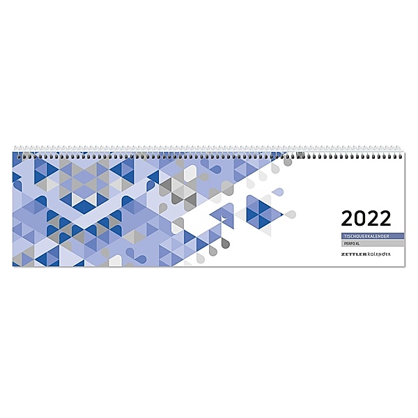 Tischquerkalender Perfo XL blau 2022 - 36,2x10,6 cm - 1 Woche auf 2 Seiten - Stundeneinteilung 7 - 20 Uhr - jeder Tag ei